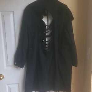 Black Distressed Denim Long Jacket